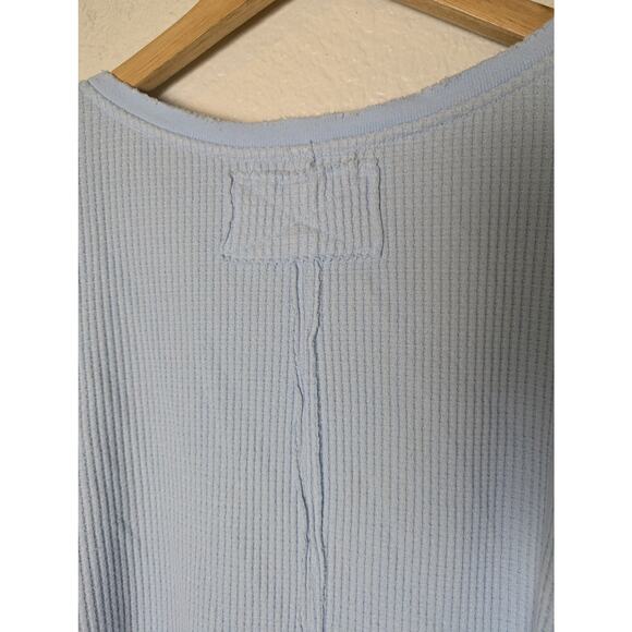 We The Free People Buttercup Blue Waffle Knit Thermal Oversized Top Women L - Picture 7 of 13